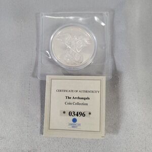 American Mint Archangel Michael Slayer of Dragons Silver Plated Proof Coin‎ COA